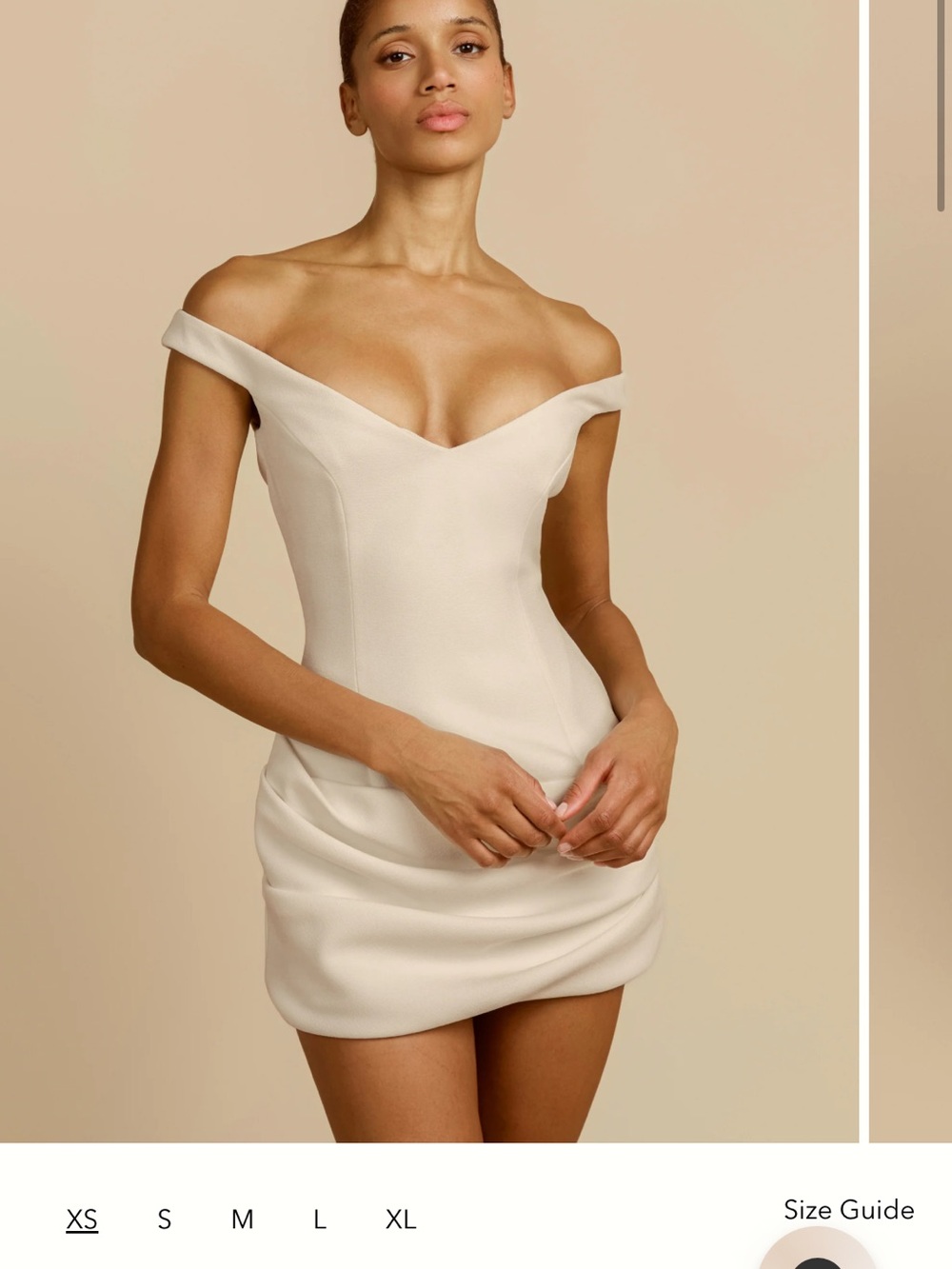 Sculpted Off-Shoulder Cream Mini Dress